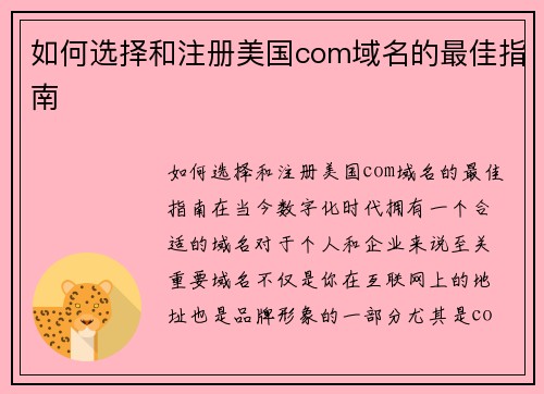 如何选择和注册美国com域名的最佳指南